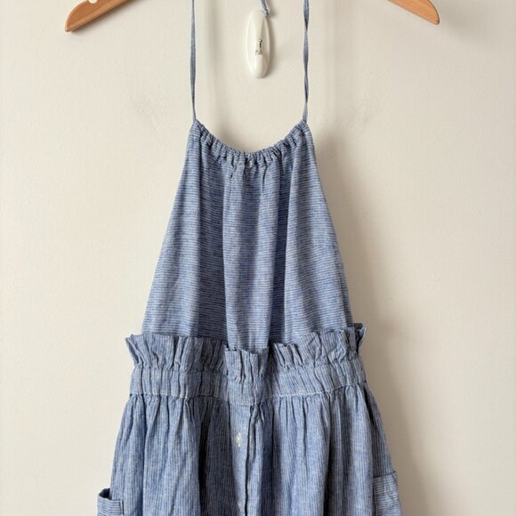 Mango Linen Cotton Halter Neck Ruffle Midi Dress Blue Size 8 - Picture 5 of 8